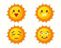 Sun cartoon with different expressions set collection vector
