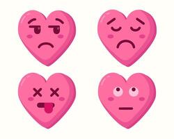 Funny cartoon pink hearts with different expression isolated set vector