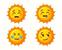 Cute sun cartoon with different expressions isolated set collection vector