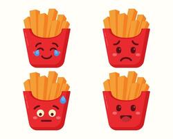 Cute French fries character with different expressions isolated vector