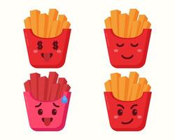 French fries emoji character with different expressions collection vector