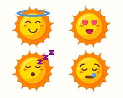 Sun cartoon with different expressions isolated collection vector
