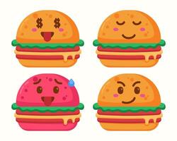 Cute Burger character with different expressions vector