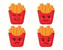 Cute French fries character with different expressions isolated set vector