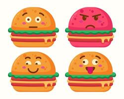 Cute Burger character with different expressions isolated collection vector