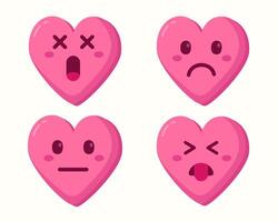 Funny cartoon pink hearts with different expressions isolated set collection vector
