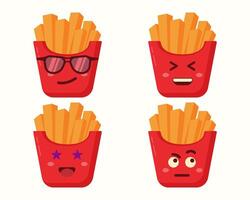 French fries emoji character with different expressions isolated vector