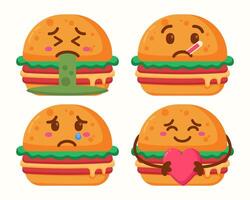 Burger emoticons character icons isolated collection set vector