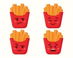 Cute French fries character with different expressions collection vector