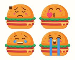 Burger emoji character with different expressions set vector