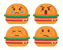 Burger emoji character with different expressions vector