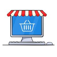 Online Shopping. E-commerce Storefront on Computer Screen vector