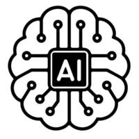 AI Brain Icon with Microchip. Artificial Intelligence Concept Illustration vector