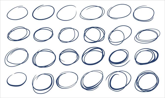 Hand-drawn doodle circles, organic scribble shapes in a sketch style. Creative designs, illustrations, or decorative elements