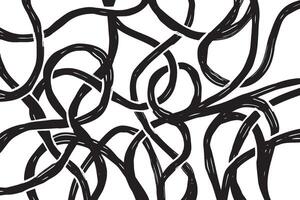 Hand-drawn black strokes create an abstract tangled design. The irregular overlapping lines on a white background bring energy and movement, perfect for contemporary decor and graphic design. vector