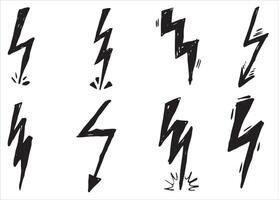 Hand-drawn lightning bolt sketch, doodle-style of danger, attention, and electric energy. Perfect for themes of storms, power, and dynamic visuals. vector