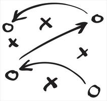 Sports tactics sketch showing team movement and strategy. Hand-drawn arrows and player positions. vector