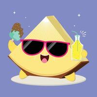 Fresh And Happy Cartoon Pineapple Fruit Slice Character Illustration With Ice Cream And A Bottle Of Juice vector