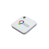White bluetooth tracker tag showing location icon and signal strength on transparent background png