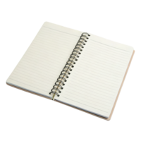 Open spiral bound notebook showing blank pages on transparent background png