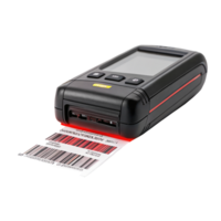 Barcode scanner reading label with red laser on transparent background png