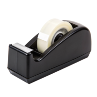 Black desk tape dispenser with transparent adhesive tape on transparent background png