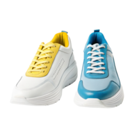 Pair of modern white and blue sneakers isolated on transparent background png
