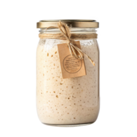 Glass jar containing active sourdough starter on transparent background png