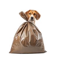 Beagle dog emerging from biodegradable waste bag on transparent background png