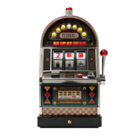 Vintage slot machine showing almost winning combination on transparent background png