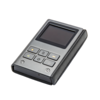 Hardware wallet for cryptocurrency showing blank screen and buttons on transparent background png