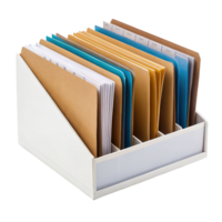 Desktop file organizer with folders and documents on transparent background png