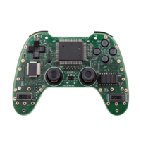 Green circuit board shaped like game controller isolated on transparent background png