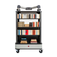Autonomous library cart sorting books on transparent background png