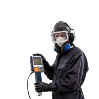 Aerospace ndt inspector performing non destructive testing on transparent background png