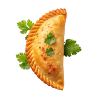 Piri piri jackfruit empanada isolated on transparent background with coriander garnish png