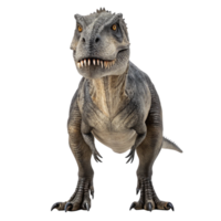 Allosaurus dinosaur standing and showing teeth on transparent background png