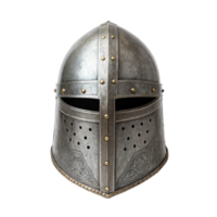 Medieval bascinet helmet with hinged visor isolated on transparent background png