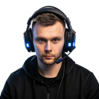 Esports commentator wearing reactive led headset on transparent background png