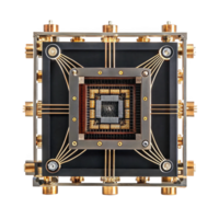 Quantum computer core with superconducting qubits on transparent background png