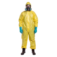 Hazmat technician wearing level a chemical suit on transparent background png