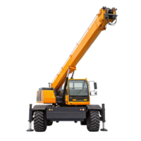 Yellow telescopic boom crane extending on transparent background png