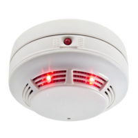 Smoke detector emitting alarm and led flash on transparent background png