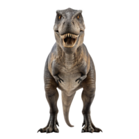 Tyrannosaurus rex roaring showing teeth and claws on transparent background png