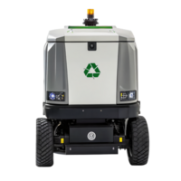 Autonomous garbage collector robot compacting refuse on transparent background png