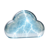 Cloud computing data crystal with lightning on transparent background png