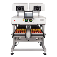Optical fruit sorting machine calibrating and processing plum on transparent background png