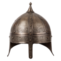 Indo persian khula khud helmet showing traditional metalwork on transparent background png