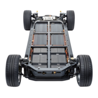 Electric sports car chassis exposing batteries on transparent background png