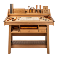 Luthier's workbench with carving tools and soundboard drawing, isolated on transparent background png